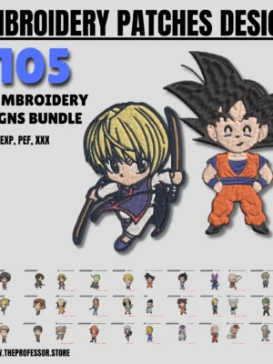 Anime embroidery patches design bundle