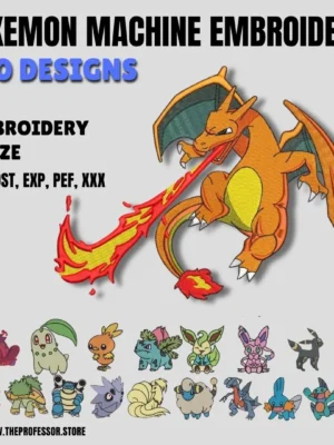 Pack primum (1) Pikachu Pokémon Embroidery Design Bundle – 160 Files | 6 Sizes | Machine Embroidery