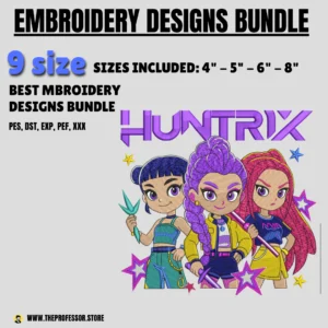 Huntrix Girls & Derpy Embroidery Design | K‑Pop Demon Hunters Inspired