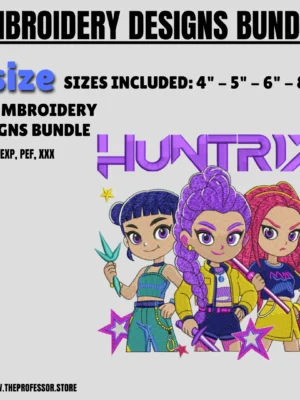 Huntrix Girls & Derpy Embroidery Design | K‑Pop Demon Hunters Inspired
