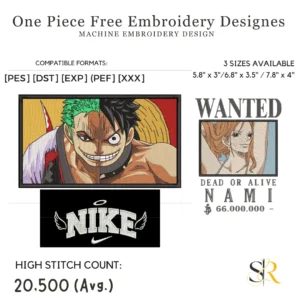 One Piece Free Embroidery Design