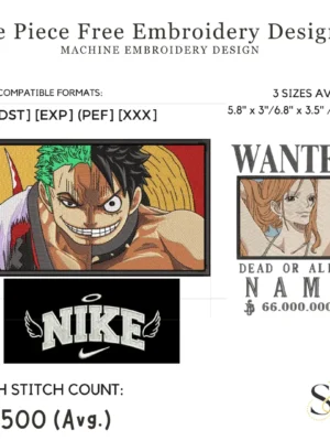 One Piece Free Embroidery Design
