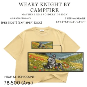 Knight in daylight embroidery design - medieval warrior sunlit scene pattern for machine embroidery in multiple formats