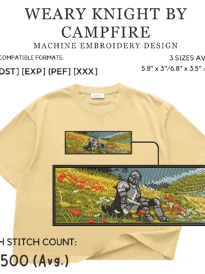 Knight in daylight embroidery design - medieval warrior sunlit scene pattern for machine embroidery in multiple formats